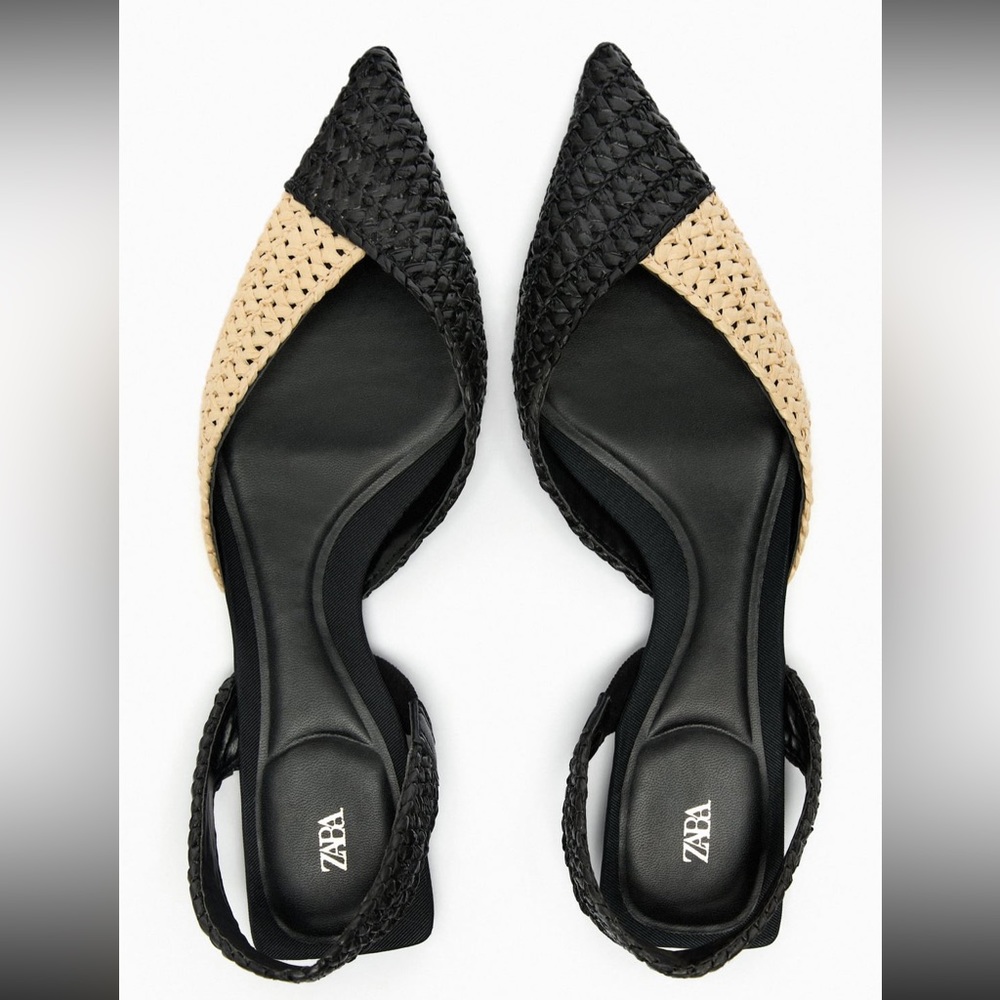 Zara woven raffia slingbacks artisan handcrafted shoes 2023